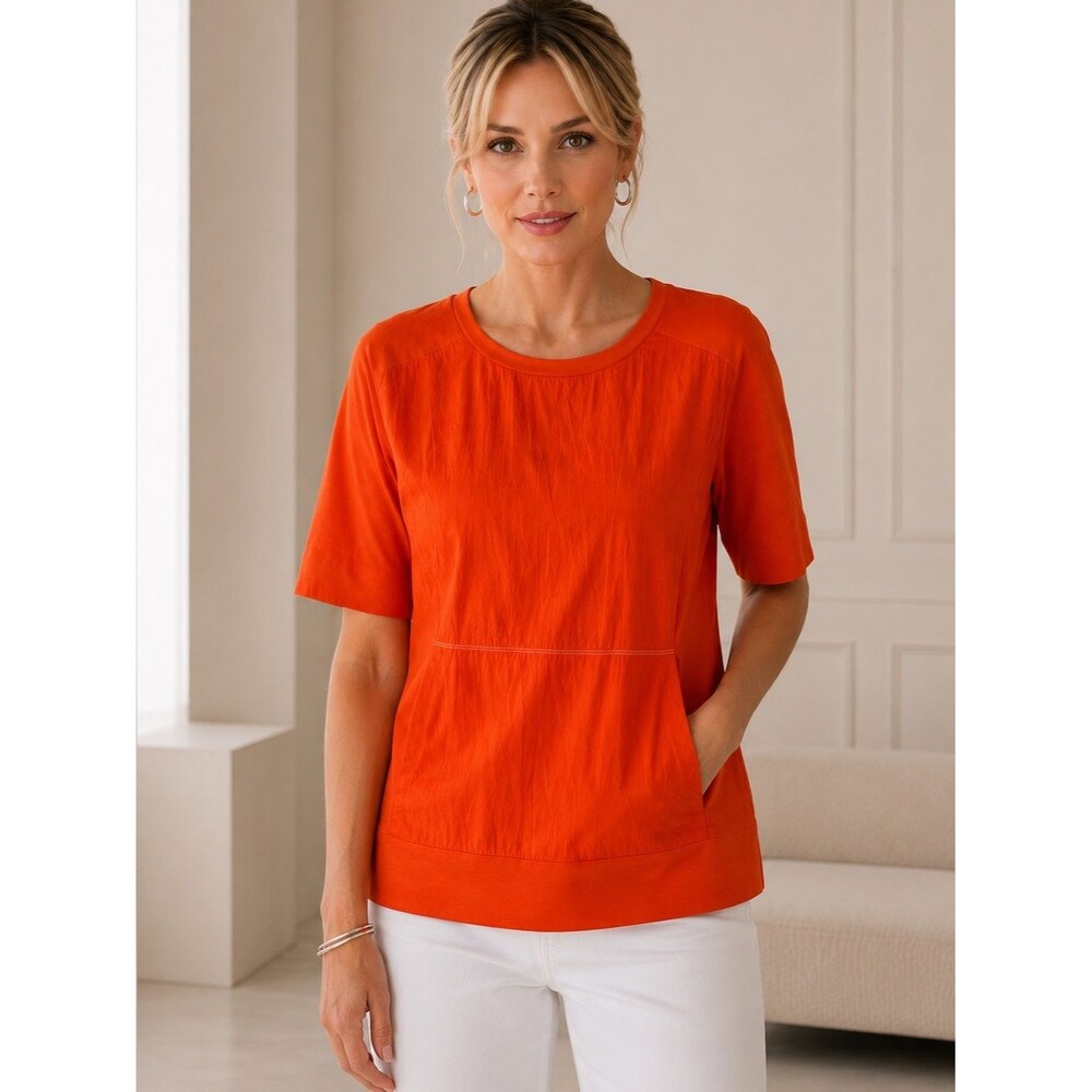 $248 DKNY Pure Mixed Media Top Bright Orange Size Small NWT $248 MSRP - Picture 1 of 9